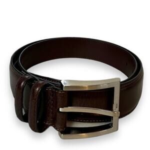 Jos A Bank Leather Belt Size 34 Dress Dark Brown Silver Buckle Career Business